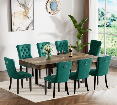 Miniatura 10 de Juego de mesa de comedor extensible marrón de 7 piezas para 6, 63 a 78.74 pulgadas, moderno juego de mesa de cocina y comedor, mesa de comedor Mesa