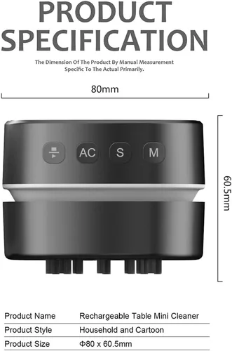 Miniatura 2 de ODISTAR Aspiradora de mostrador, mini barredora de polvo de mesa con temporizador digital, resistencia de hasta 400 minutos, rotación de 360º