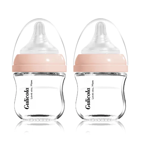 Miniatura 10 de Gulicola Biberón de vidrio natural para bebés amamantados, juego de biberones anticólicos con pezón de flujo medio, 3 meses +, 8 onzas, paquete de 2