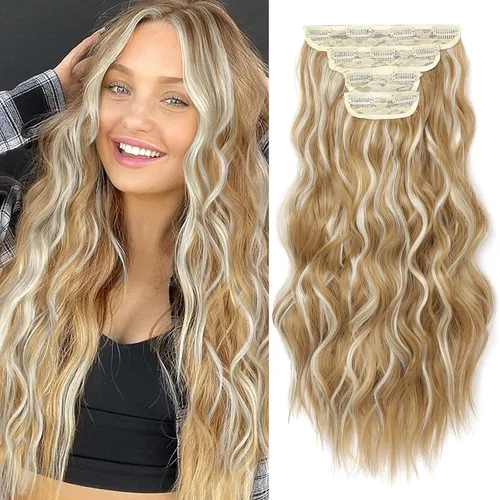 Miniatura 26 de NAYOO 4 piezas Extensiones de cabello con pinza, ondas largas y rizadas, sintéticas, gruesas, con fibra de doble trama, para mujeres, color cobre