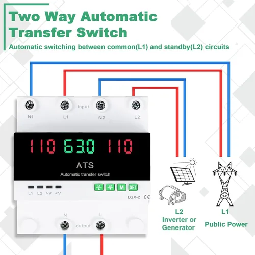 Miniatura 3 de Interruptor de transferencia automática/manual de 63A 110V, selector de fase de prioridad L1, pantalla LED, montaje en carril DIN, 50/60Hz, ATS