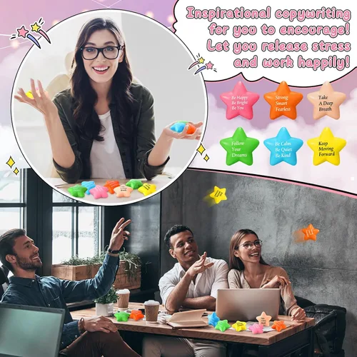 Miniatura 4 de Leyndo 100 bolas de estrés con forma de estrella a granel con citas motivacionales para aliviar el estrés de 2.2 pulgadas, mini bola de estrés