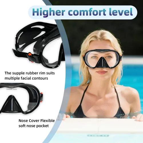 Miniatura 6 de M105 - Máscara de buceo panorámica HD de silicona, antivaho de 180°, máscara de buceo de vidrio templado, gafas de natación para adultos y jóvenes