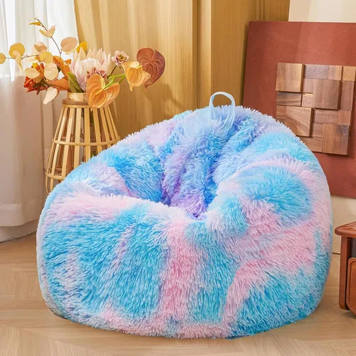 Miniatura 21 de Fundas para puf de pelo sintético mullido color beige, funda para silla puff de felpa suave color beige para niños y niñas, almacenamiento de puf