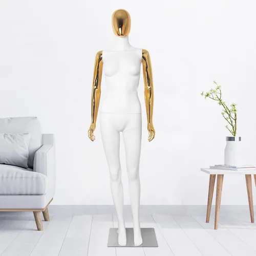 Maniquí femenino de cuerpo completo, cuerpo blanco, cabeza dorada, manecillas doradas, maniquí de costura de 70 pulgadas, maniquí articulable con