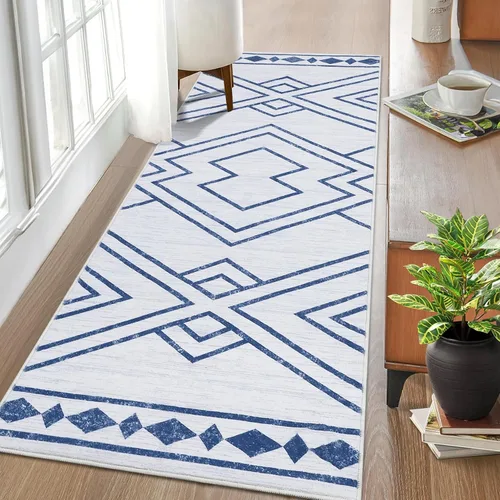 Miniatura 12 de FairOnly Alfombra bohemia de 2 x 6 pies, alfombra moderna marroquí geométrica para pasillo, alfombra lavable para interiores, antideslizante