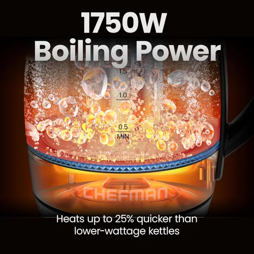 Miniatura 3 de Chefman Lightning - Hervidor Eléctrico de Alta Potencia, 1.8L 1750W, Hervido Rápido de 2 Tazas en 2 Minutos, Hervidor de Té Inalámbrico Libre de BPA