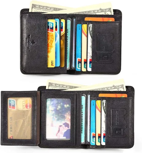Miniatura 2 de MANBANG - Funda de piel sintética para hombre, con ventana de identificación y tarjetero