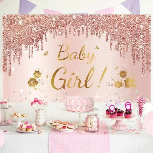 Miniatura 3 de Decoración de baby shower, pancarta para niña, fondo de fiesta de baby shower, fondo de fiesta de baby shower, fondo de fotomatón de fondo rosa