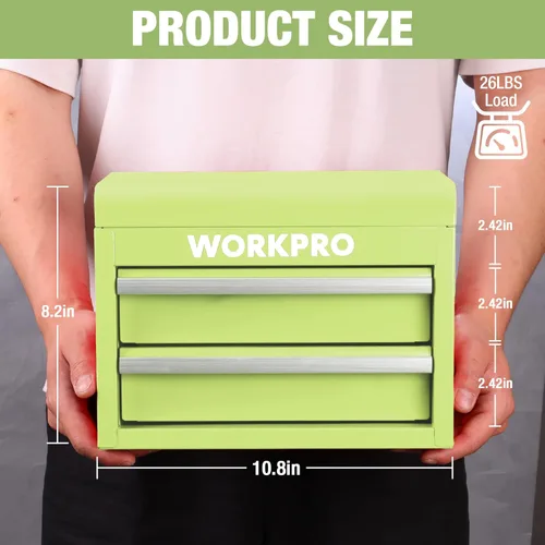 Miniatura 2 de WORKPRO Mini caja de herramientas de metal, caja de herramientas superior que contiene dos cajones con deslizadores de rodamientos de bolas, forros