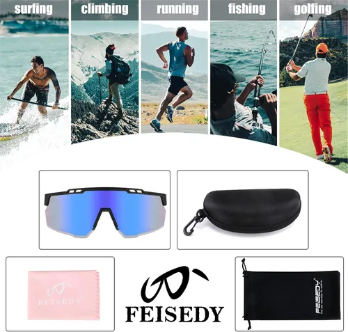 Miniatura 6 de FEISEDY Gafas de sol deportivas para hombres y mujeres, protección UV400, gafas de ciclismo, golf, béisbol, conducción, pesca, B0022