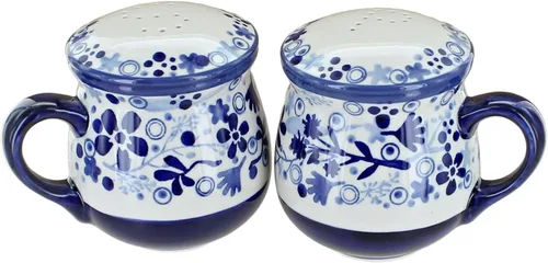 Miniatura 7 de Blue Rose Polish Pottery - Saleros y pimenteros de margaritas rojas con asas - 3.75 pulgadas de alto - Juego de condimentos de cerámica pintados a