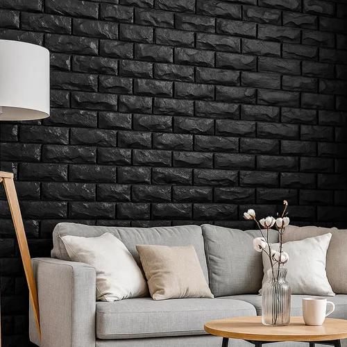 Miniatura 3 de Circloophs Paneles de pared 3D para pegar y despegar, papel tapiz 3D imprimible de ladrillo negro, autoadhesivo, impermeable, paneles de ladrillo