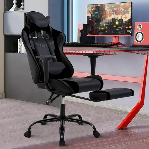 Silla de juegos para adultos con reposapiés – Racing PC Silla Gamer Barato reclinable juego ergonómico escritorio con reposacabezas soporte lumbar