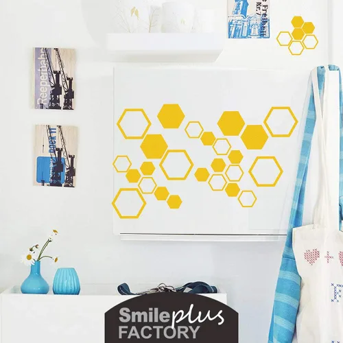 Miniatura 4 de Calcomanías de pared hexagonales de panal de abeja, vinilo geométrico, peine de miel, decoración de paredes doradas, despegar y pegar