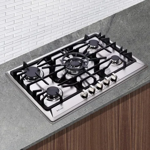 Miniatura 5 de Placa de cocina de gas de 30 pulgadas, estufa de gas de acero inoxidable empotrada de 5 quemadores, encimera de gas convertible GLP/GN, placa de gas