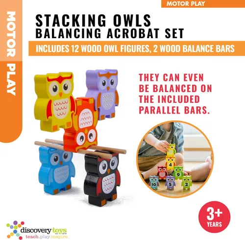 Miniatura 3 de Discovery Toys Juego de acróbatas de equilibrio de madera de búhos apilables Aprendizaje impulsado por niños Juguete STEM para el desarrollo
