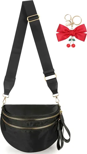 Miniatura 19 de Bum Bag Crossbody Bag para mujer Amplias bolsas Riñoneras cruzadas de nailon Monedero con cinturón para viajar y correr, regalos de moda