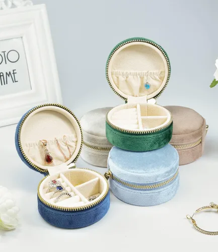 Miniatura 9 de TAIMY Estuche de viaje pequeño para joyería, mini joyero de viaje redondo para mujeres y niñas, mini cajas organizadoras de viaje para anillos