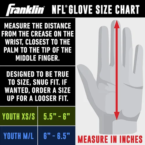 Miniatura 8 de Franklin Sports - Guantes de receptor de fútbol americano juvenil de la NFL, par de guantes de fútbol para niños con logotipos de equipos de la NFL