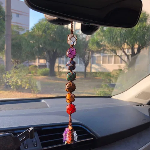 Miniatura 4 de Anjiucc 7 cristales curativos de chakras, Feng Shui, adorno colgante de automóvil, adorno colgante de meditación, adorno de ventana para decoración