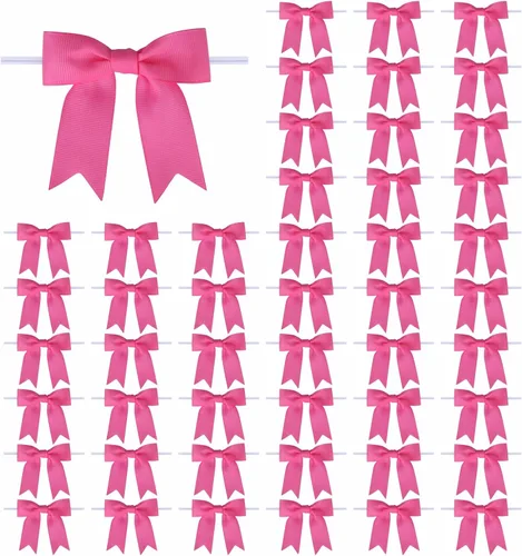 Miniatura 45 de Meseey 50 lazos de grogrén de 3 pulgadas, color gris plateado, preatados, para bolsas de golosinas, cesta de envoltura de regalo, boda, baby shower
