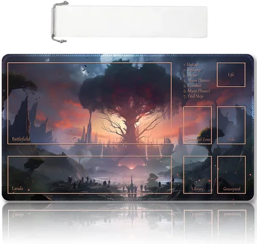 Miniatura 54 de Tapete de juego MTG cosido de alta calidad con zonas y respaldo de goma antideslizante, tapete de juego TCG para MTG y otros juegos de cartas, Dkt
