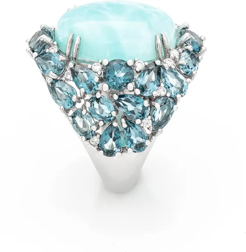 Miniatura 3 de Stauer - Anillo Atlantis Larimar y topacio azul para mujer peso total de 16 quilates 28 piedras de topacio azul
