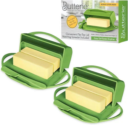 Miniatura 32 de Butterie Mantequillera con Tapa Abatible y Cuchillo a Juego, Contiene 2 Barras/Mantequilla Europea, Soporte para Mantequilla Sin Derrames