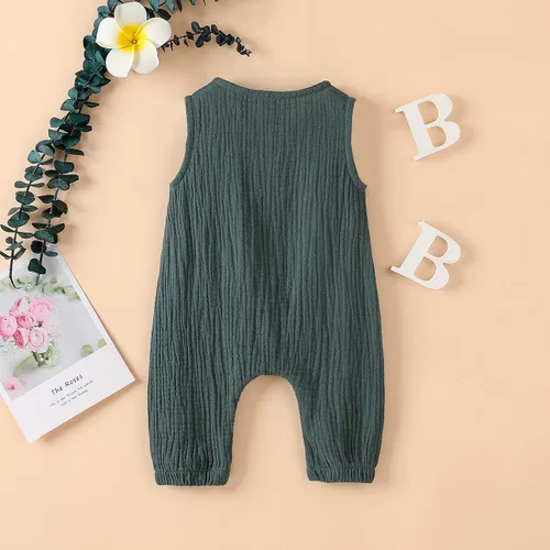 Miniatura 3 de Jumper de algodón y lino sin mangas con volantes para bebé. Ropa de verano.