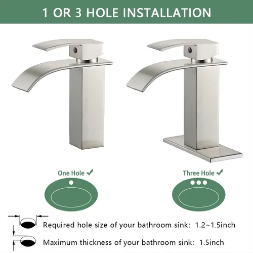 Miniatura 9 de VOTON Grifos de Baño Cascada Níquel Cepillado Modernos de Una Sola Manija Grifo de Lavabo para 1 o 3 Orificios con Placa de Cubierta y Desagüe
