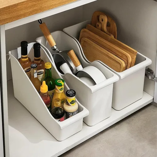 Miniatura 7 de Organizador y almacenamiento de armario de cocina, estante de plástico para botellas de especias, estante con ruedas, organizador de despensa, cesta