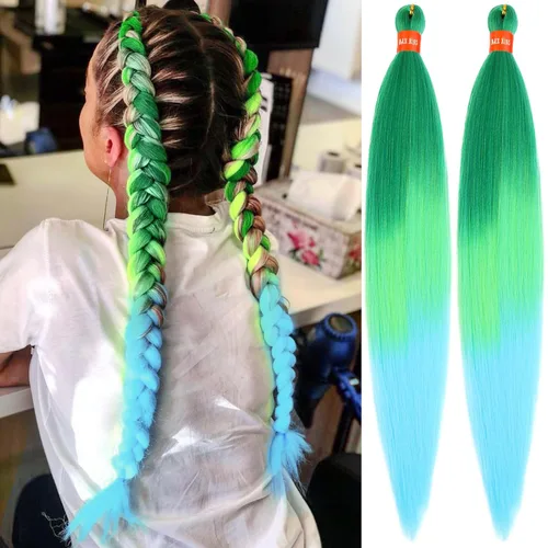 Miniatura 43 de Cabello trenzado preestirado ombré, extensiones de cabello trenzado sedoso, sin picazón, trenzas de cabello trenzado de ganchillo con textura Yaki