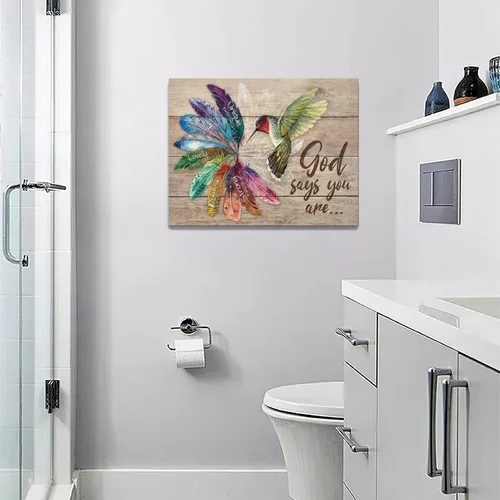 Miniatura 2 de Arte de pared de colibrí cristiano con texto en inglés "God says you ers", impresiones en lienzo, pintura rústica de pájaros de campo, obras de arte