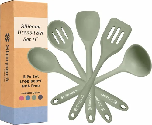 Miniatura 11 de Starpack Juego de utensilios de cocina de silicona 'Revuelve y sirve' (5 piezas) - 26.7 cm - Juego de utensilios de cocina resistente al calor hasta