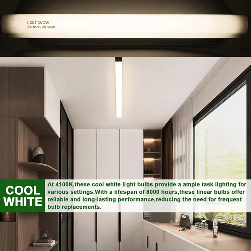 Miniatura 5 de F20T12/CW - Bombilla de 20 W, color blanco frío, tubo fluorescente T12 de 24 pulgadas, 20 W, compatible con Philips Sylvania GE G13 Cap 4