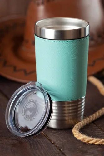 Miniatura 7 de LaserGram Vaso aislado al vacío de 20 onzas, motocicleta, grabado personalizado incluido (cuero sintético, rústico)