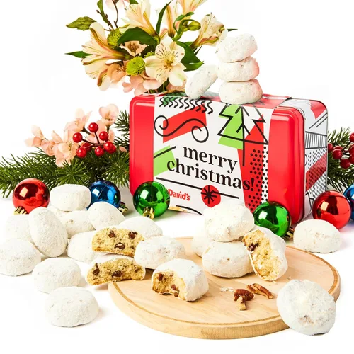 David's Cookies Galletas de mantequilla de nuez y nuez en lata de muestra dulce – Galletas de mantequilla gourmet suaves con nueces crujientes –