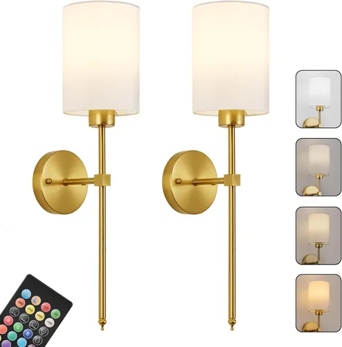 Miniatura 28 de Juego de Dos Apliques de Pared a Batería, Luz de Pared Inalámbrica Recargable con Control Remoto, Regulable, Luz Ámbar/Blanco Cálido/Blanco Negro