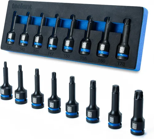 Miniatura 10 de Toolant Juego de enchufes de brocas de impacto Torx T27 2 piezas, 1/2" de acero S2, enchufes de estrella de aire, brocas de alto impacto largas
