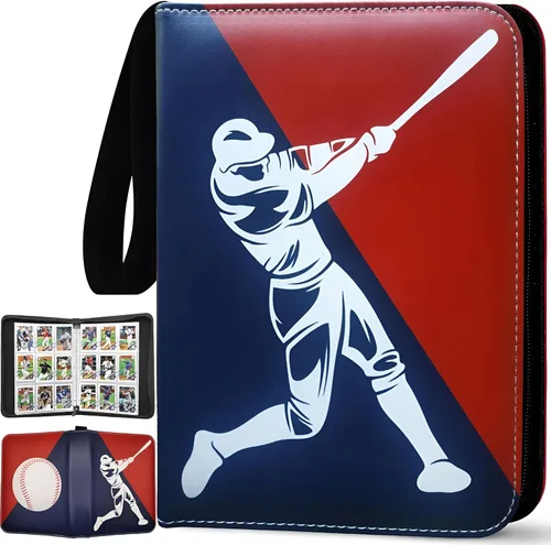 Miniatura 13 de Carpeta de tarjetas de béisbol con 900 bolsillos, 50 fundas de béisbol, carpeta grande de béisbol, 3 anillos con cremallera, soporte para tarjetas