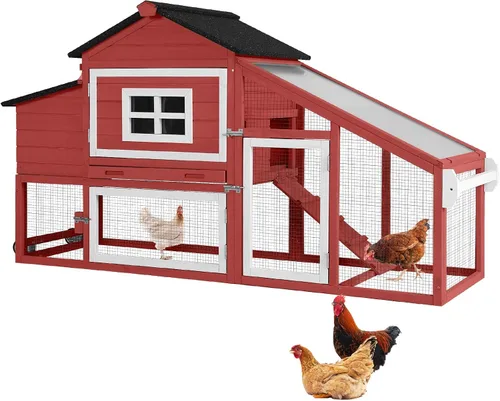 Miniatura 6 de GUTINNEEN Gallinero móvil al aire libre gallinero gallinero con ruedas caja de anidación, jaula de aves de corral casa de pato con carrera Gris