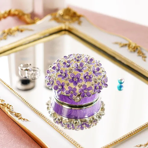 Miniatura 6 de YU FENG Cajas de baratijas con bisagras de 3 pulgadas con cristal esmaltado morado Forget Me Not Flower Butterfly Barinket Joyero para mujeres