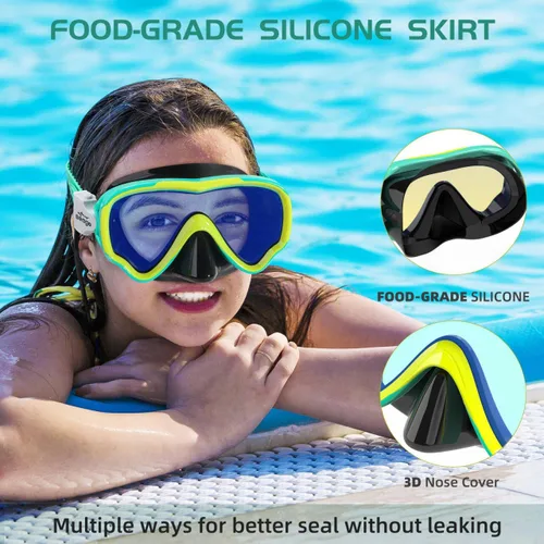 Miniatura 2 de Seago Gafas de natación para niños, máscara de buceo para jóvenes (5-15), antivaho 180° visión clara Azul(Mirrored Blue)