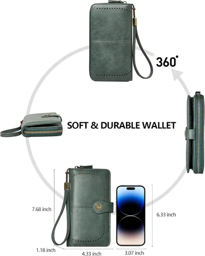 Miniatura 4 de TFKGS Billetera para mujer con bloqueo RFID de cuero, gran capacidad, porta tarjetas, cartera tipo embrague para teléfono, bolso largo de viaje
