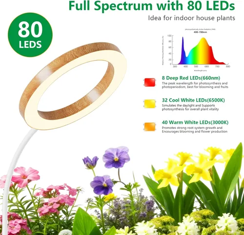 Miniatura 4 de SDOVUERC Luz de crecimiento de espectro completo con soporte para plantas de interior, luz de plantas de suelo, temporizador de 6/12/18H, 3 modos