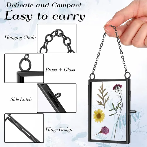 Miniatura 2 de Landhoow 8 marcos de vidrio doble para flores secas prensadas de 3.5 x 2.5 pulgadas, marcos de fotos flotantes colgantes de metal vertical