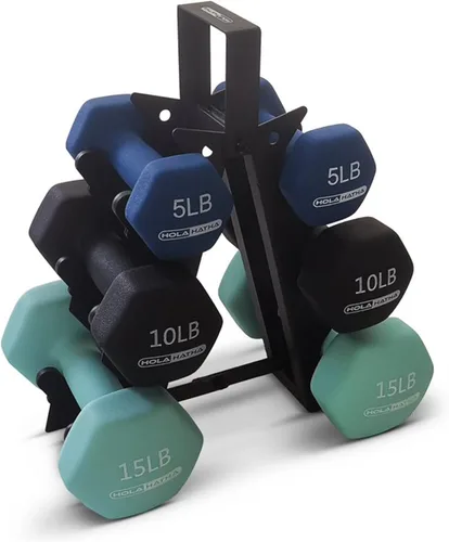 Miniatura 28 de HolaHatha Neoprene Dumbbell Weights Set w/Rack, Home Gym Equipment - Portable Weighted Exercise Dumbbells for Fitness, Training, and Lifting