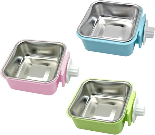 Miniatura 13 de kathson Jaula para perros, extraíble de acero inoxidable para colgar, jaula para mascotas, alimentador de alimentos y agua, taza para gatos
