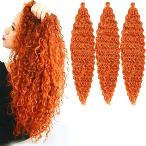Miniatura 14 de Pelo de ganchillo Ocean Wave de 30 pulgadas, 3 paquetes de cabello trenzado de onda profunda, cabello rizado profundo con ganchillo para mujeres